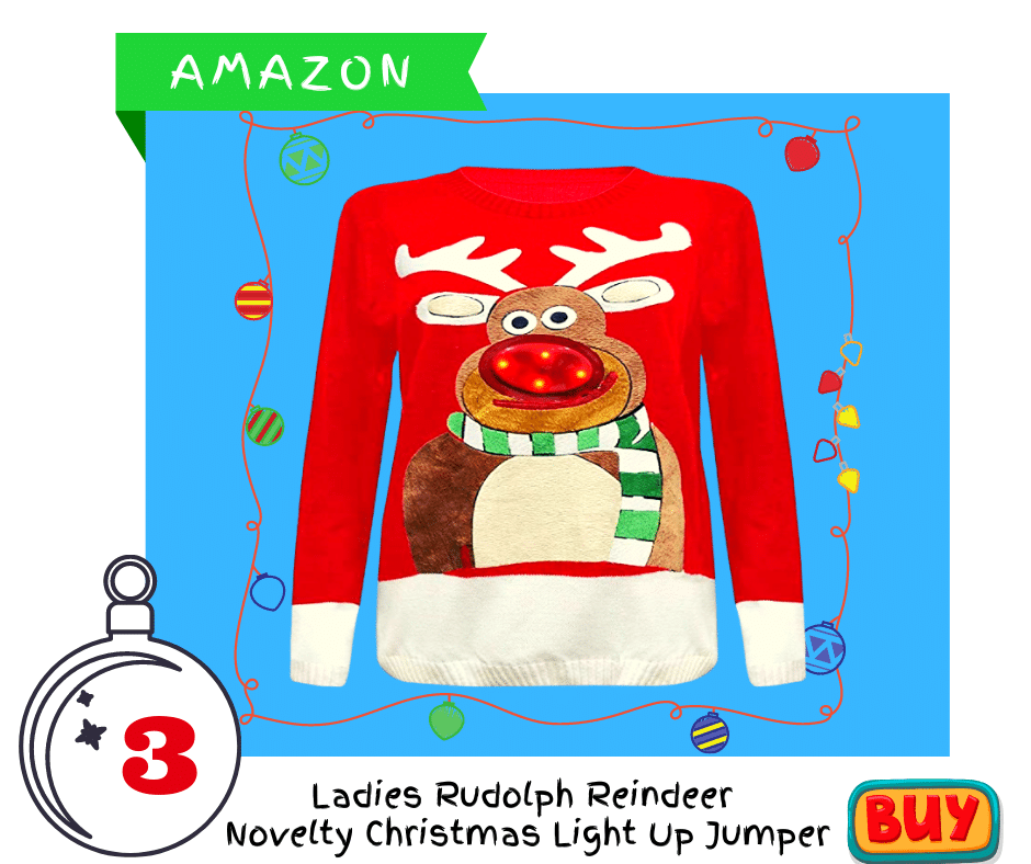 Ladies Rudolph Reindeer 
Novelty Christmas Light Up Jumper