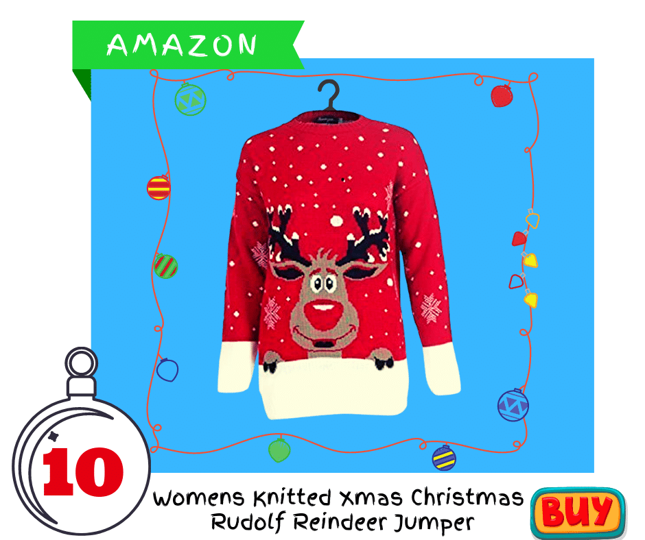 Rudolph the Red-Nosed Reindeer Knitted Red Christmas Jumper Ladies